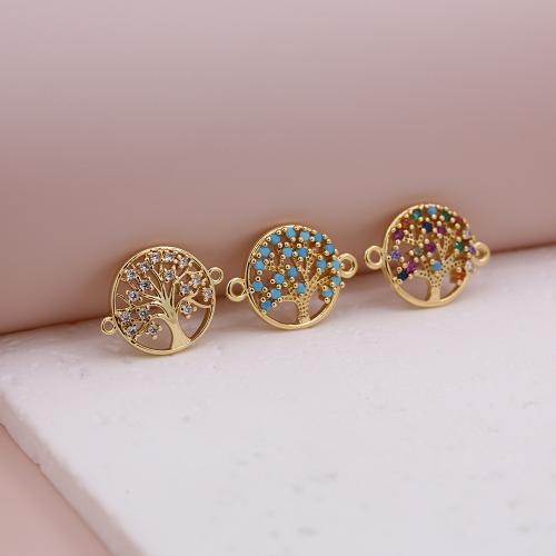 Cubic Zirconia Micro Pave Brass Connector, Tree, gold color plated, DIY & micro pave cubic zirconia & hollow, more colors for choice, 19x15mm, Sold By PC