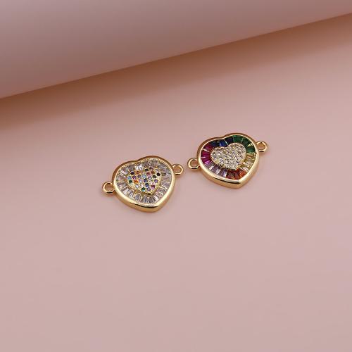 Cubic Zirconia Micro Pave Brass Connector, Heart, gold color plated, DIY & micro pave cubic zirconia, more colors for choice, 20x14mm, Sold By PC