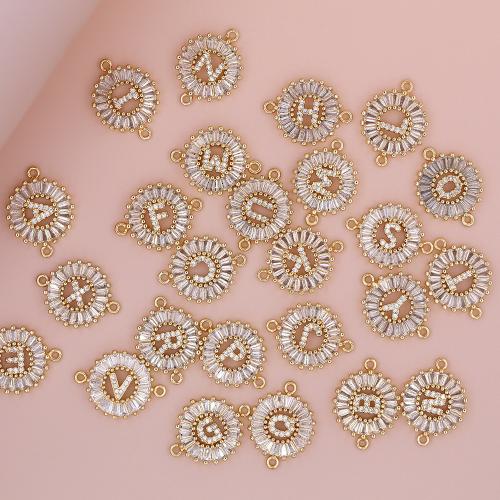 Цирконий Micro Pave Латунный разъем, Латунь, Алфавитное письмо, плакирован золотом, DIY & разные стили для выбора & инкрустированное микро кубического циркония, 20x17mm, продается PC