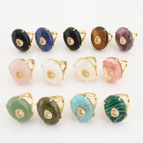 Gemstone Cuff Finger Ring, with Brass, gold color plated, Unisex & micro pave cubic zirconia, more colors for choice, 25x22x30mm, Sold By PC