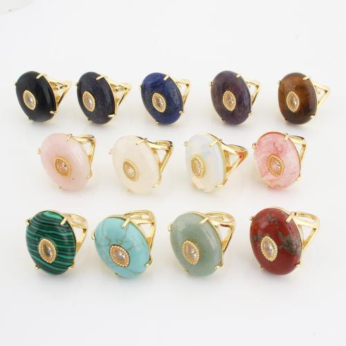 Gemstone Cuff Finger Ring, with Brass, gold color plated, Unisex & micro pave cubic zirconia, more colors for choice, Sold By PC