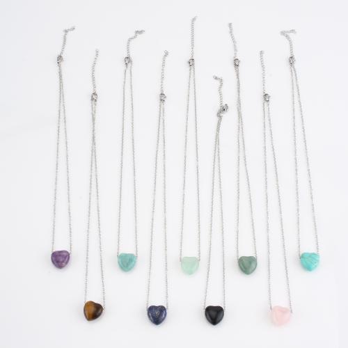 Edelstein Halskette, mit Verlängerungskettchen von 5cm, Herz, Modeschmuck & unisex, keine, gemstone size 15x16x9mm, Länge:ca. 42 cm, verkauft von PC
