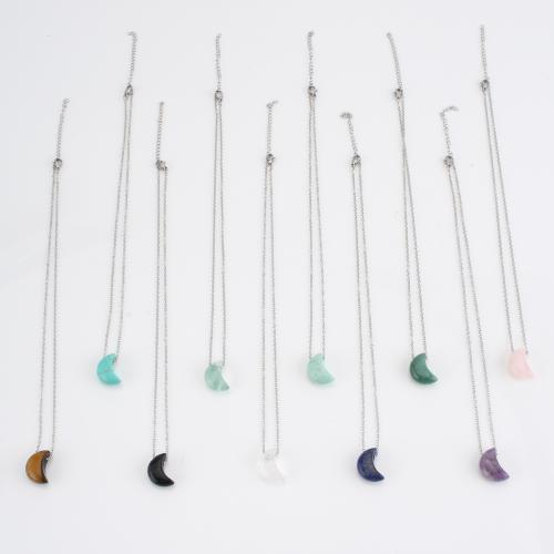 Edelstein Halskette, mit Verlängerungskettchen von 5cm, Mond, Modeschmuck & unisex, keine, gemstone size 19x13x9mm, Länge:ca. 42 cm, verkauft von PC