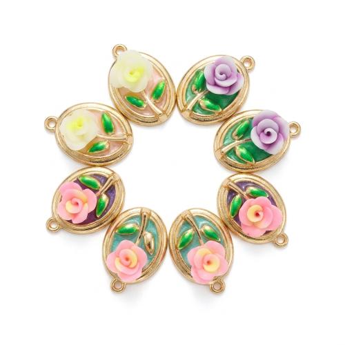 Polymer Clay Pendants, with Tibetan Style, Flat Oval, gold color plated, DIY & with flower pattern & enamel, more colors for choice, 21x15x8mm, Hole:Approx 2mm, Sold By PC
