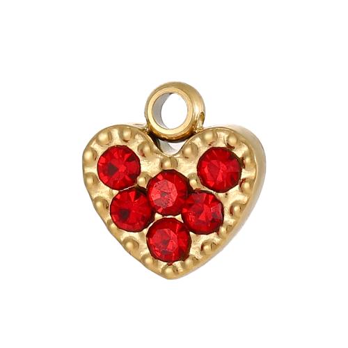 Acier inoxydable Coeur Pendentifs, Acier inoxydable 304, Placage de couleur d'or, DIY & avec strass, plus de couleurs à choisir, 11x11mm, Vendu par PC