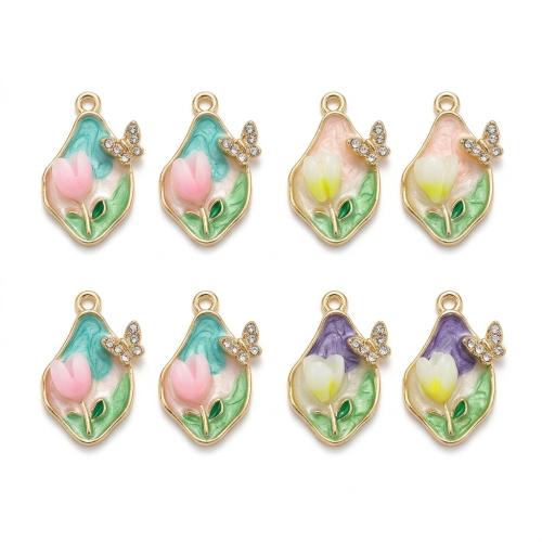 Polymer Clay Pendants, with Tibetan Style, gold color plated, DIY & with flower pattern & enamel & with rhinestone, more colors for choice, 23x16x10mm, Hole:Approx 2mm, Sold By PC