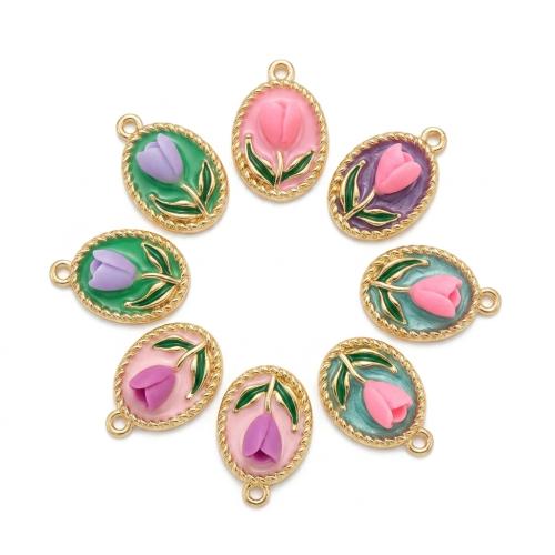 Polymer Clay Pendants, with Tibetan Style, Flat Oval, gold color plated, DIY & with flower pattern & enamel, more colors for choice, 22x15x7mm, Hole:Approx 2mm, Sold By PC