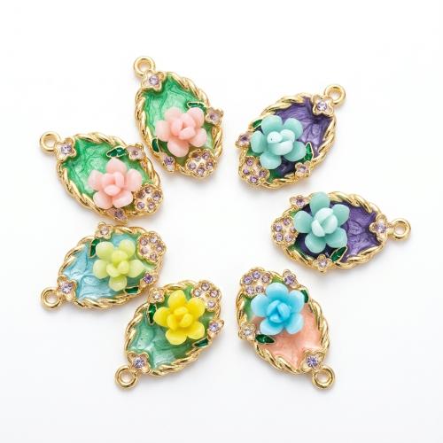 Polymer Clay Pendants, with Tibetan Style, gold color plated, DIY & with flower pattern & enamel & with rhinestone, more colors for choice, 25x15x7mm, Hole:Approx 2mm, Sold By PC