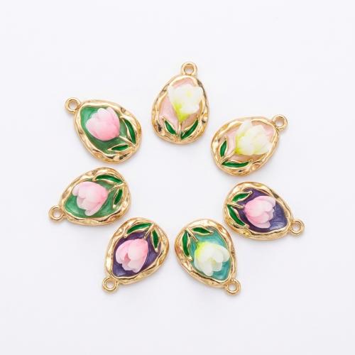 Polymer Clay Pendants, with Tibetan Style, gold color plated, DIY & with flower pattern & enamel, more colors for choice, 20x14x9mm, Hole:Approx 2mm, Sold By PC
