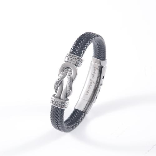 PU Leather Bracelet, with 304 Stainless Steel, vintage & for man, Length:Approx 19-22 cm, Sold By PC