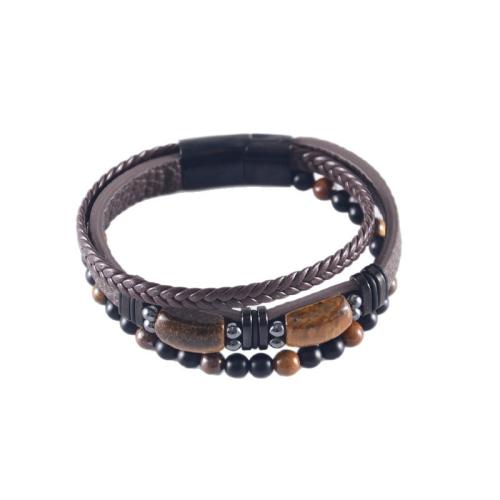 PU Leather Bracelet, with Tiger Eye, vintage & multilayer & different size for choice & for man, Sold By PC