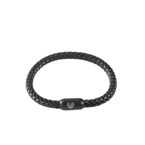 PU Leather Bracelet, with 304 Stainless Steel, plated, vintage & braided & different size for choice & for man, black, Sold By PC