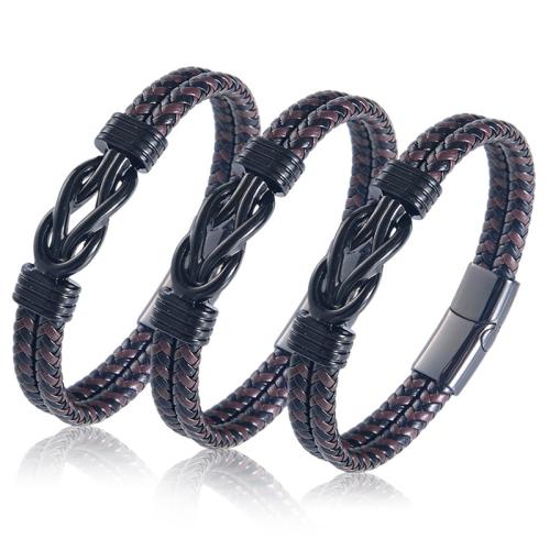 PU Leather Bracelet, with 304 Stainless Steel, polished, vintage & braided & different size for choice & for man, Sold By PC