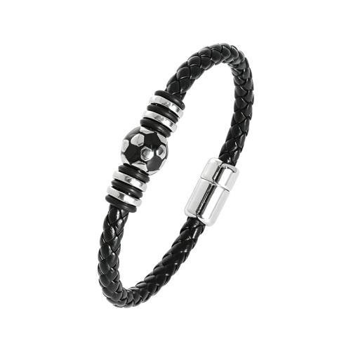 PU Leather Bracelet, with 304 Stainless Steel, Football, vintage & different size for choice & for man, Sold By PC