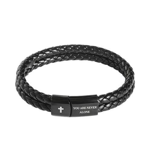 PU Leather Bracelet, with 304 Stainless Steel, plated, vintage & different size for choice & for man, black, Sold By PC