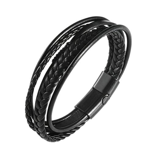 PU Leather Bracelet, with Tibetan Style, handmade, vintage & multilayer & different size for choice & for man, black, Sold By PC