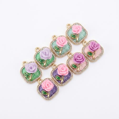 Polymer Clay Pendants, with Tibetan Style, gold color plated, DIY & with flower pattern & enamel & with rhinestone, more colors for choice, 18x15x8mm, Hole:Approx 2mm, Sold By PC