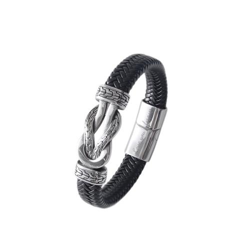 PU Leather Bracelet, with 304 Stainless Steel, vintage & different size for choice & for man, black, Sold By PC