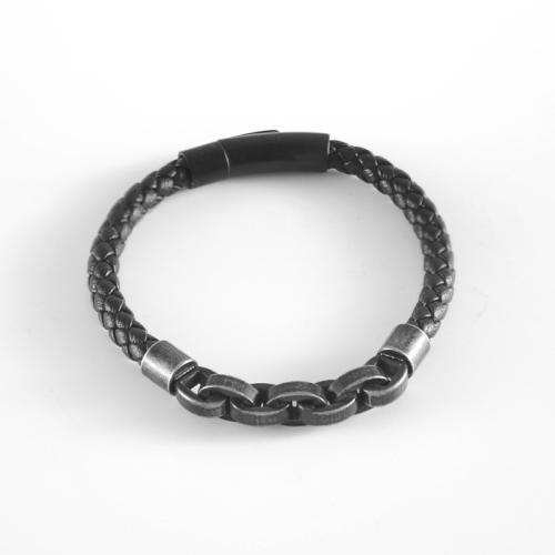 PU Leather Bracelet, with 304 Stainless Steel, plated, vintage & different size for choice & for man, black, Sold By PC