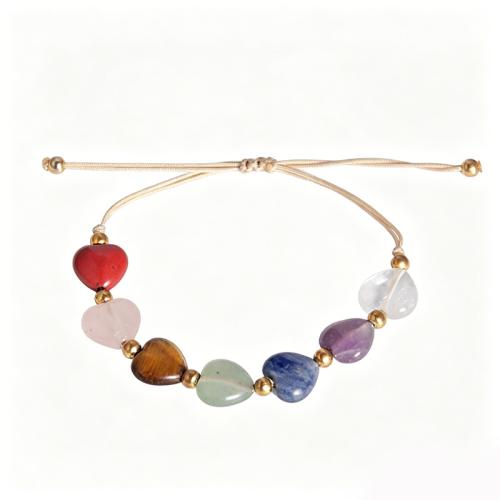 Gemstone Bracelet, with Polyester Cord, Heart, handmade, fashion jewelry & Unisex, Length:Approx 16.5-28 cm, Sold By PC