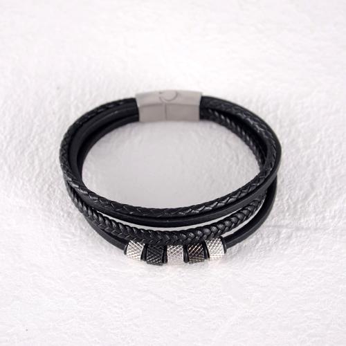 PU Leather Bracelet, with 304 Stainless Steel, plated, fashion jewelry & multilayer & Unisex & different size for choice, more colors for choice, Sold By PC