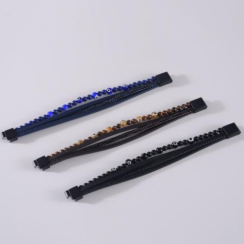 PU Leather Bracelet, with Gemstone & 304 Stainless Steel, handmade, multilayer & different materials for choice & different size for choice & for man, Sold By PC