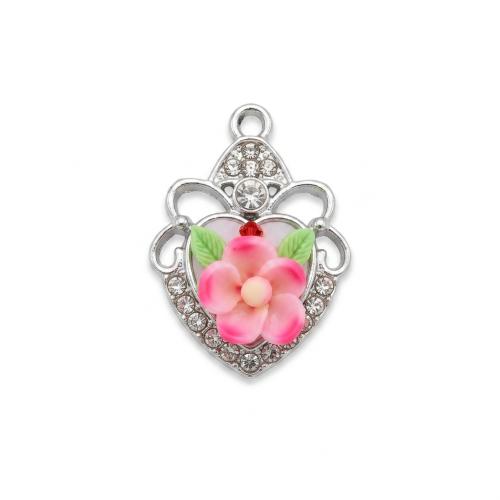 Polymer Clay Pendants, with Tibetan Style, plated, DIY & with rhinestone & hollow, 24x18x9mm, Hole:Approx 2mm, Sold By PC