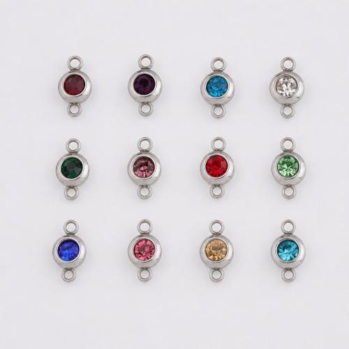 Stainless Steel Connector, 304 Stainless Steel, Round, plated, DIY & with rhinestone, more colors for choice, 12.13x6.50mm, 100PCs/Bag, Sold By Bag