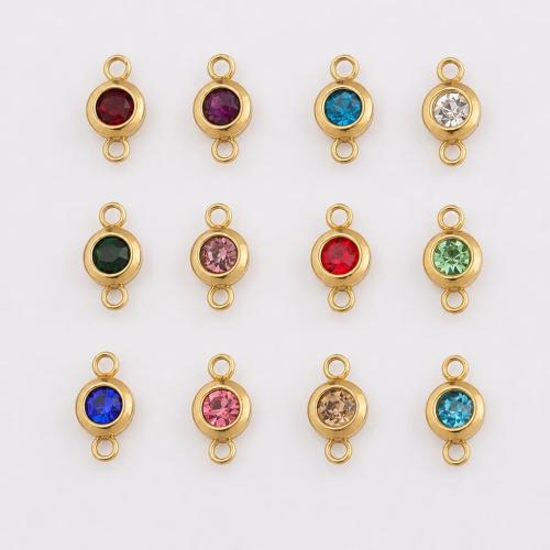Stainless Steel Connector, 304 Stainless Steel, Round, gold color plated, DIY & with rhinestone, more colors for choice, 12.13x6.50mm, 100PCs/Bag, Sold By Bag