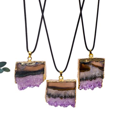 Quartz Gemstone Pendants, Amethyst, gold color plated, random style & DIY, pendant size 20-30mm, Sold By PC