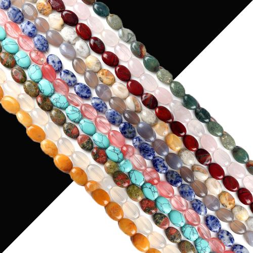 Gemstone Jewelry Beads, Flat Oval, DIY & different materials for choice, 10x14mm, Approx 28PCs/Strand, Sold Per Approx 38 cm Strand
