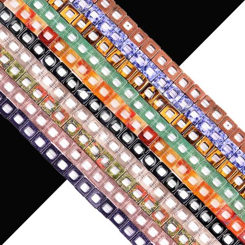 Gemstone Jewelry Beads, Square, DIY & different materials for choice & hollow, 10mm, Approx 18PCs/Strand, Sold Per Approx 20 cm Strand