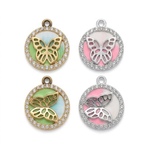 Polymer Clay Pendants, Flat Round, plated, DIY & with butterfly pattern & enamel & with rhinestone, more colors for choice, 21x18x3mm, Hole:Approx 2mm, Sold By PC