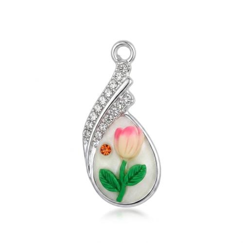 Polymer Clay Pendants, with Tibetan Style, plated, DIY & with flower pattern & enamel & with rhinestone, 28x15x10mm, Hole:Approx 2mm, Sold By PC
