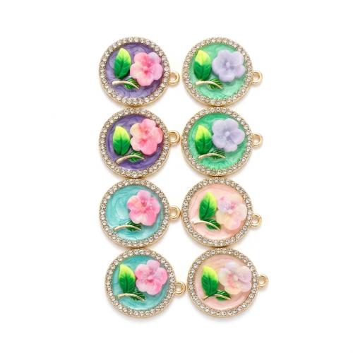 Polymer Clay Pendants, with Tibetan Style, Flat Round, plated, DIY & with flower pattern & enamel & with rhinestone, more colors for choice, 21x20x5mm, Hole:Approx 2mm, Sold By PC