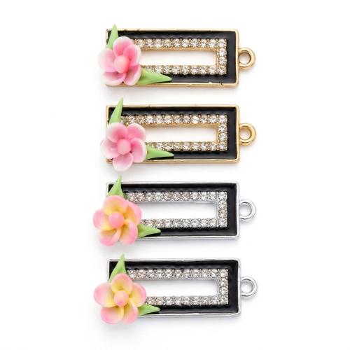 Polymer Clay Pendants, with Tibetan Style, Rectangle, plated, DIY & with flower pattern & enamel & with rhinestone, more colors for choice, 21x12x10mm, Hole:Approx 2mm, Sold By PC