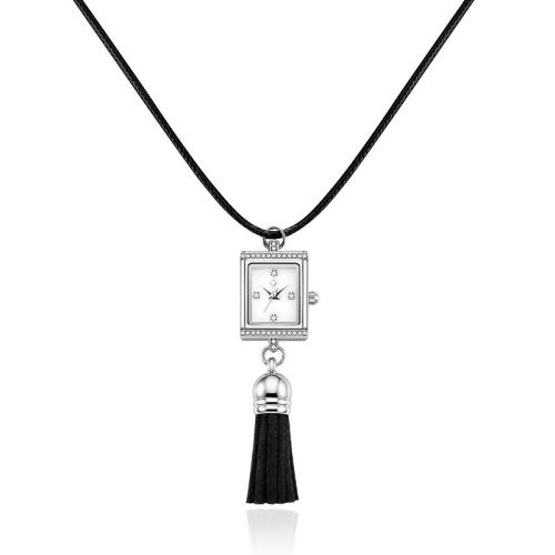 Tibetan Style Watch Necklace, with Wax Cord & Stainless Steel, plated, for woman & with rhinestone, more colors for choice, Length:Approx 72 cm, Sold By PC
