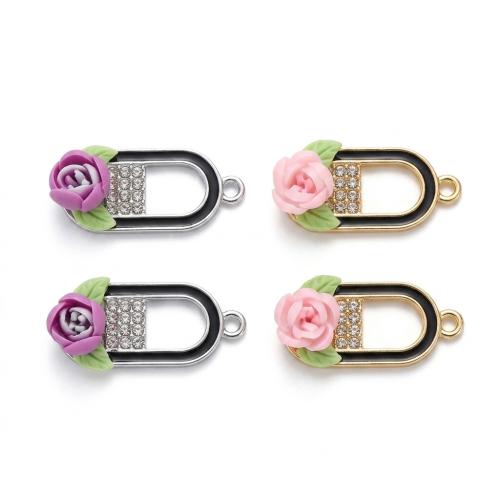 Polymer Clay Pendants, with Tibetan Style, plated, DIY & with rhinestone & hollow, more colors for choice, 21x12x10mm, Hole:Approx 2mm, Sold By PC