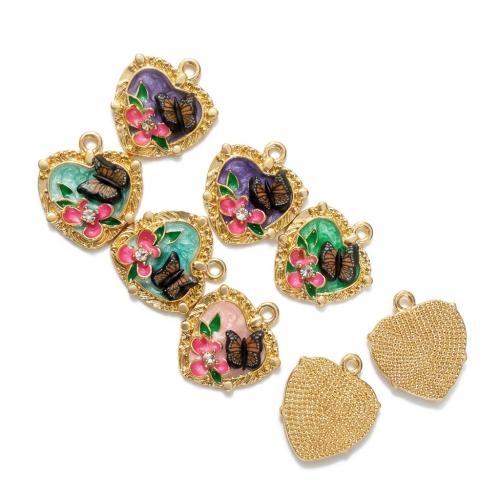 Polymer Clay Pendants, with Tibetan Style, Heart, gold color plated, DIY & enamel & with rhinestone, more colors for choice, 24x12x8mm, Hole:Approx 2mm, Sold By PC