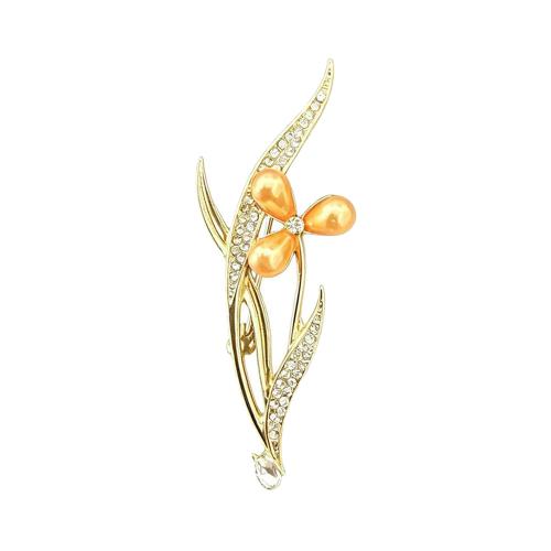 Zinklegierung Brosche, Blume, goldfarben plattiert, unisex & mit Strass, 24x65.40mm, verkauft von PC