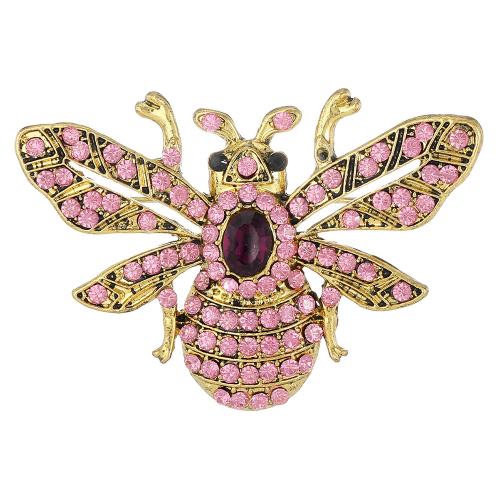Zinklegierung Brosche, Biene, goldfarben plattiert, unisex & mit Strass, 56x38mm, verkauft von PC