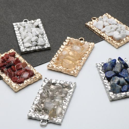 Gemstone Jewelry Pendants, Natural Gravel, with Tibetan Style, Rectangle, plated, DIY, Random Color, 23.50x43mm, Sold By PC