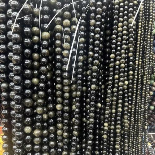 Perles bijoux en pierres gemmes, or Obsidian, Rond, naturel & DIY & normes différentes pour le choix, Vendu par Environ 38 cm brin