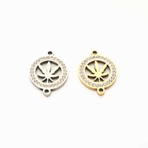 Stainless Steel Connector, 304 Stainless Steel, Leaf, plated, DIY & with rhinestone & hollow, more colors for choice, 20x15x2mm, 20PCs/Lot, Sold By Lot