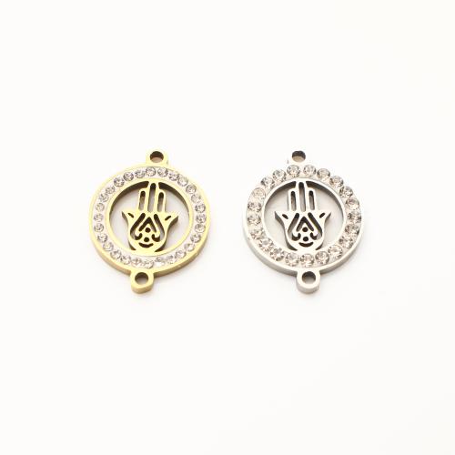 Stainless Steel Connector, 304 Stainless Steel, Hamsa, plated, DIY & with rhinestone & hollow, more colors for choice, 20x15x2mm, 20PCs/Lot, Sold By Lot