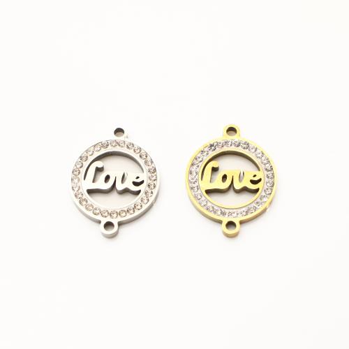 Stainless Steel Connector, 304 Stainless Steel, plated, DIY & with letter pattern & with rhinestone & hollow, more colors for choice, 20x15x2mm, 20PCs/Lot, Sold By Lot