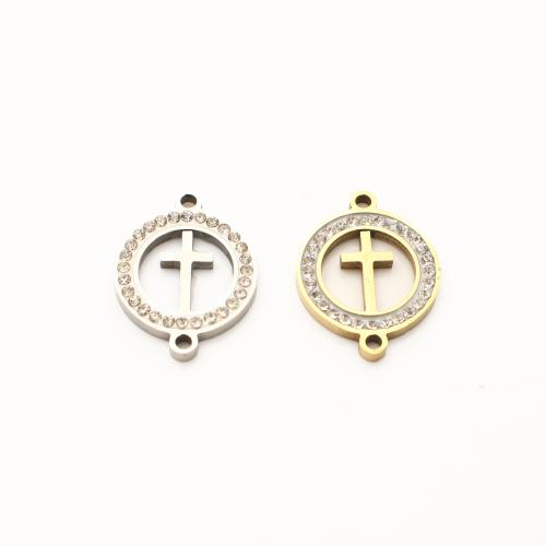 Stainless Steel Connector, 304 Stainless Steel, Cross, plated, DIY & with rhinestone & hollow, more colors for choice, 20x15x2mm, 20PCs/Lot, Sold By Lot