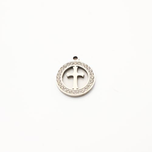 Stainless Steel Cross Pendants, 304 Stainless Steel, DIY & with rhinestone & hollow, original color, 20PCs/Lot, Sold By Lot