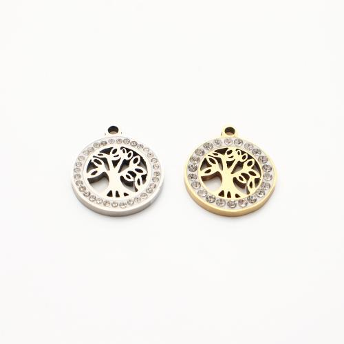 Stainless Steel Pendants, 304 Stainless Steel, Tree, plated, DIY & with rhinestone & hollow, more colors for choice, 20PCs/Lot, Sold By Lot