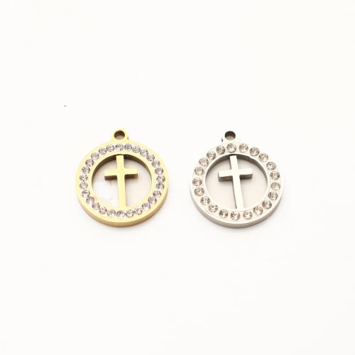 Colgantes Cruz de Acero Inoxidable, acero inoxidable 304, Cruces, chapado, Bricolaje & con diamantes de imitación & hueco, más colores para la opción, 18x15x2mm, 20PCs/Grupo, Vendido por Grupo